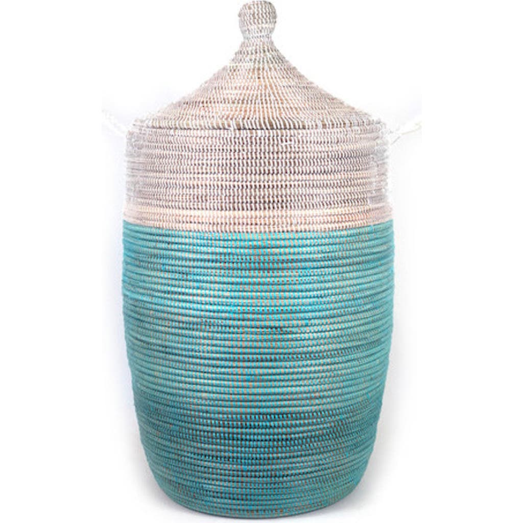 Mbare Dou Lid Storage Basket Two-tone In Turquoise And White