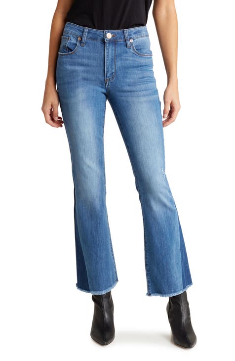 PROSPERITY DENIM Seamed Split Hem Crop Flare Jeans in Blue