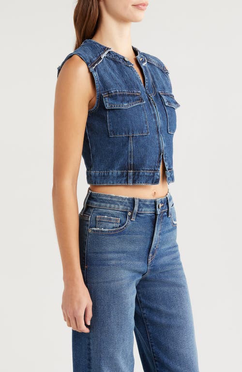 Shop Hidden Jeans Zip Front Crop Denim Vest In Dark Wash