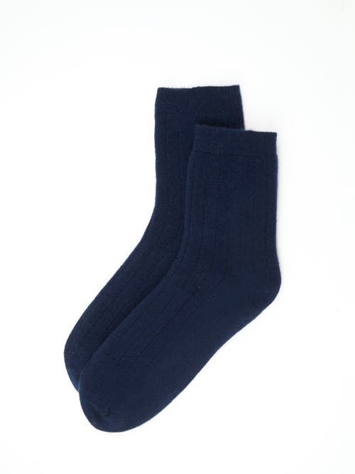 Shop Gobi Cashmere Trim Knit Bed Socks In Navy