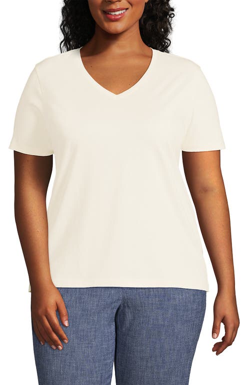 Shop Lands' End Plus Size Relaxed Supima Cotton V-neck T-shirt In Fresh Ivory