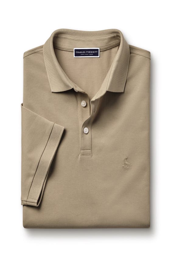 Charles Tyrwhitt Solid Short Sleeve Cotton Tyrwhitt Pique Polo In Taupe