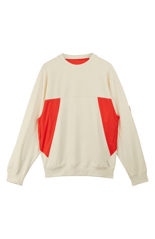 Shop Y-3 Colorblock Organic Cotton Blend Crewneck Sweatshirt In Creawhite/semsolred