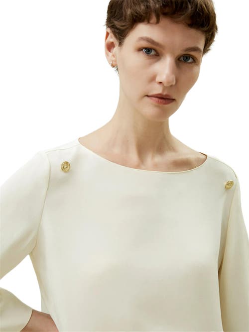 Shop Lilysilk Dubrovnik 3/4 Sleeved Silk Top With Button Accents In Natural White