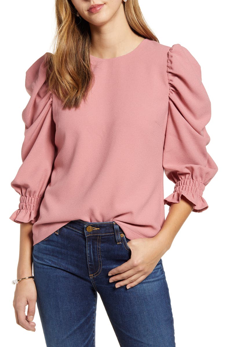 RACHEL PARCELL Puff Sleeve Top, Main, color, PINK COMPACT