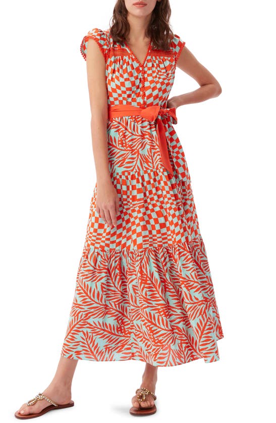 Dvf Sinead Mix Print Tiered Stretch Cotton Dress In Pool Tile Tmt