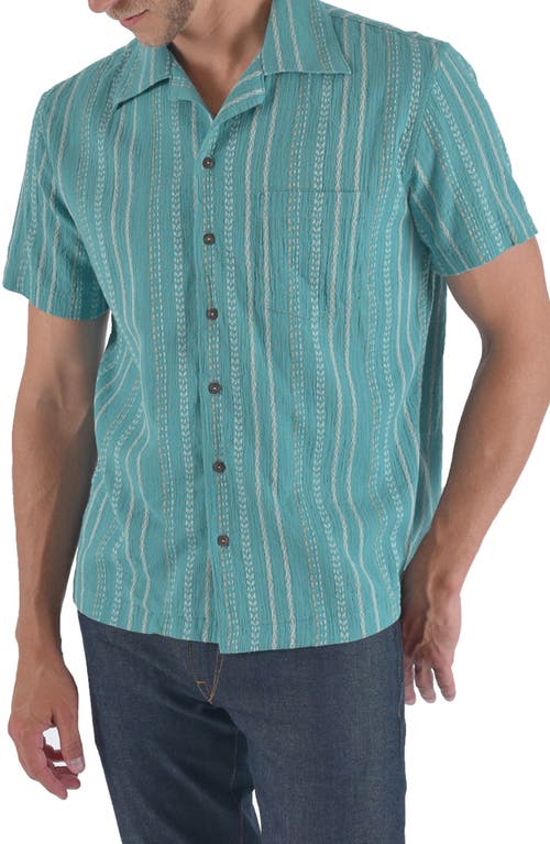 The Wrench Stripe Double Gauze Camp Shirt in Summer Turquoise