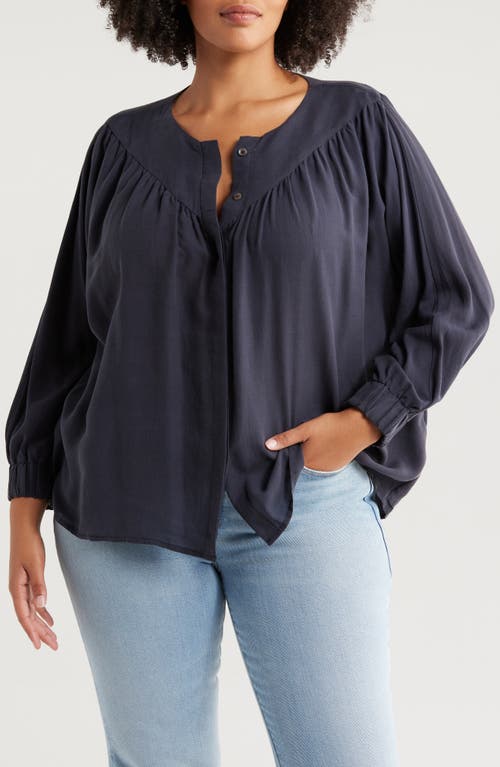 Shop Harshman Miku Long Sleeve Button-up Top In Navy