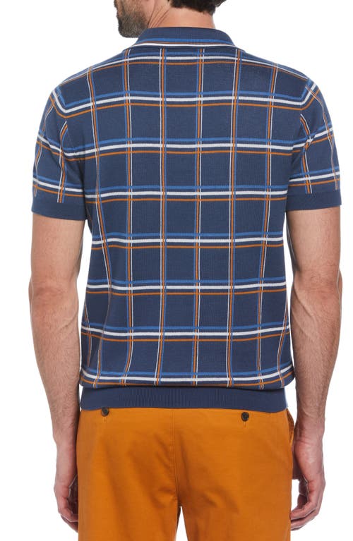 Shop Original Penguin Shadow Check Zip Polo Sweater In Sargasso Sea