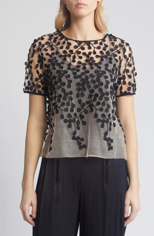Doll Vine Embroidered Sheer Mesh Top in Toast Almond