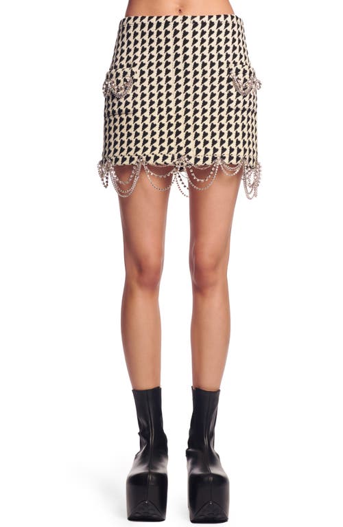 Area Draped Chain Virgin Wool Blend Miniskirt in Black/Cream