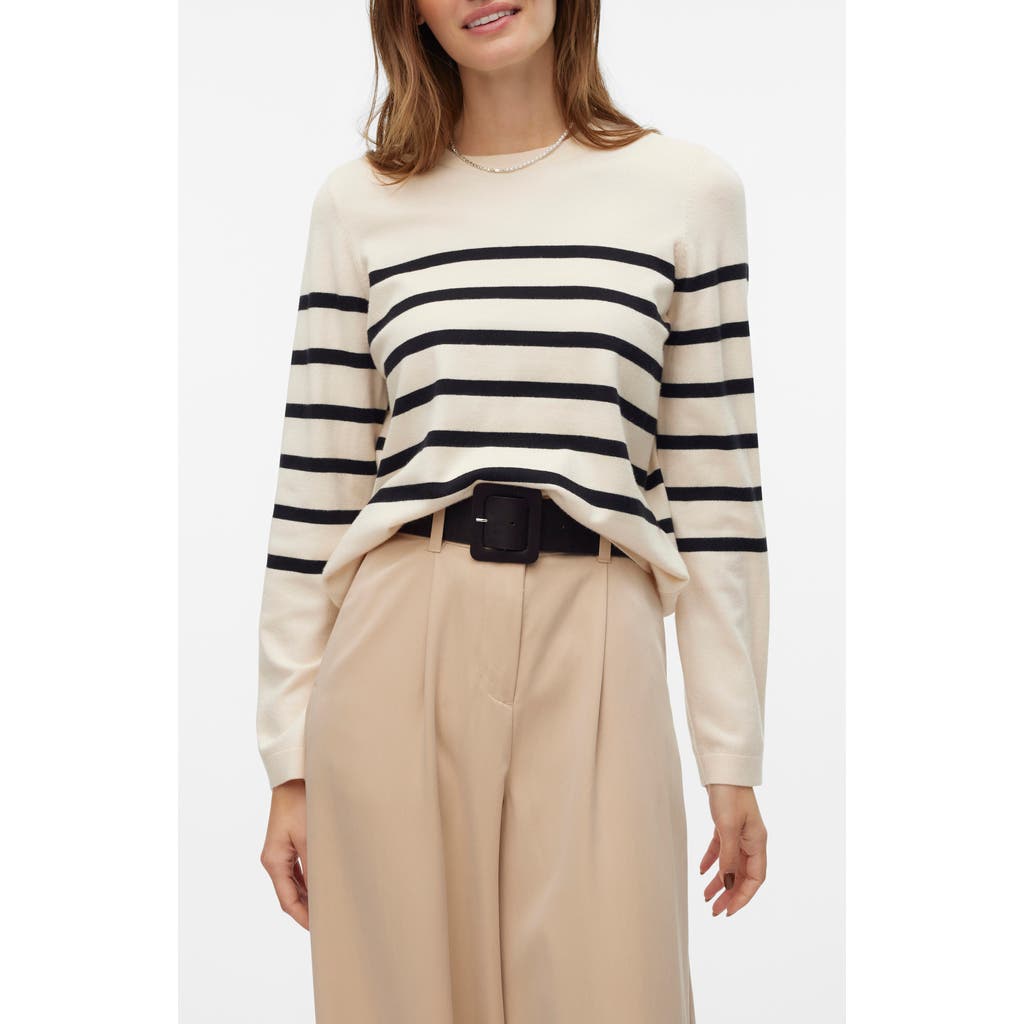 Vero Moda Saba Stripe Sweater In Birch Stripes Black