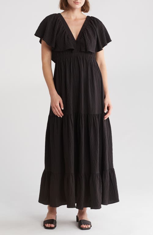 Shop Mila Mae Flutter Sleeve Tiered Maxi Dress In Black