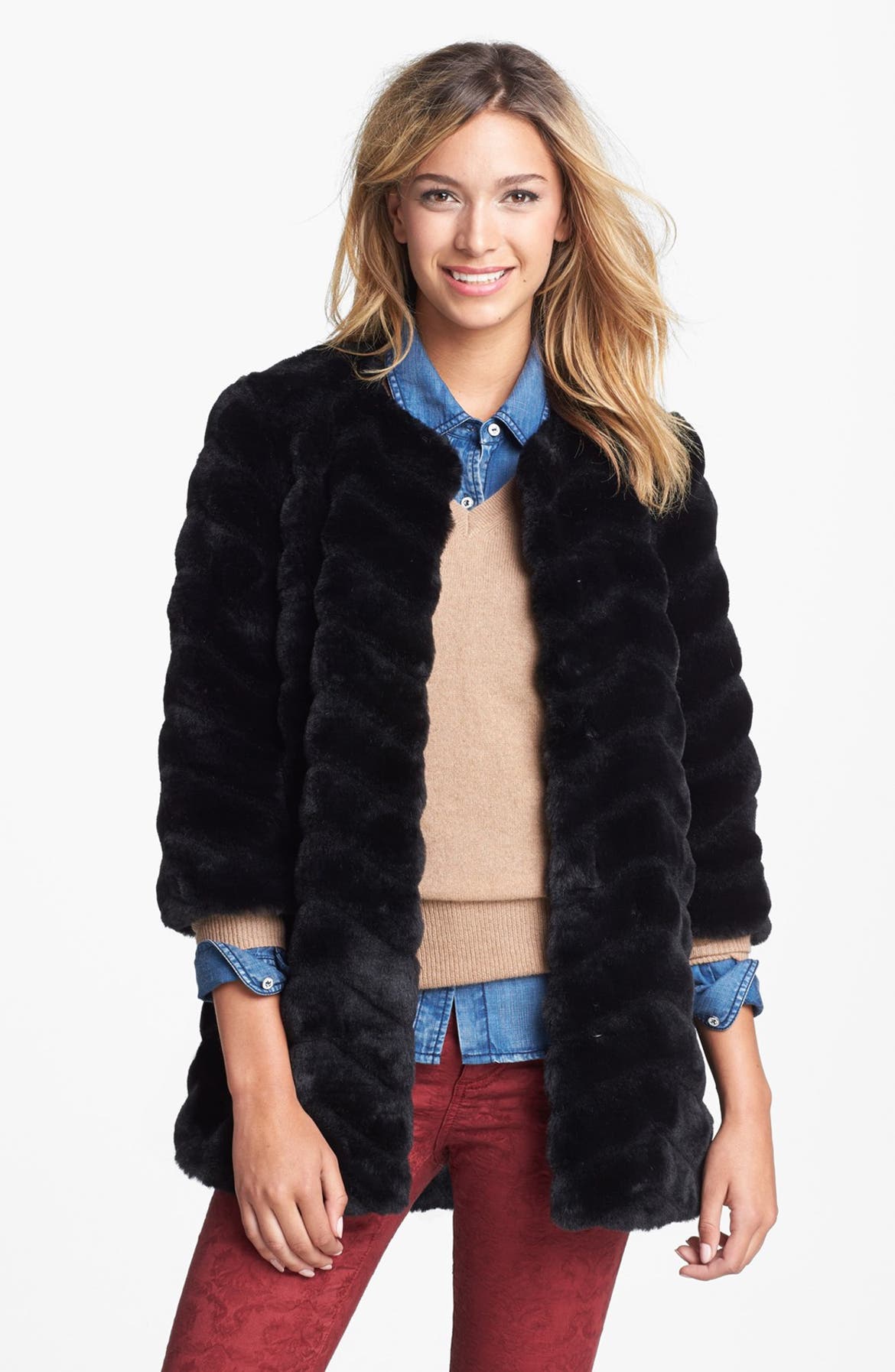 Sam Edelman Chevron Faux Fur Coat | Nordstrom