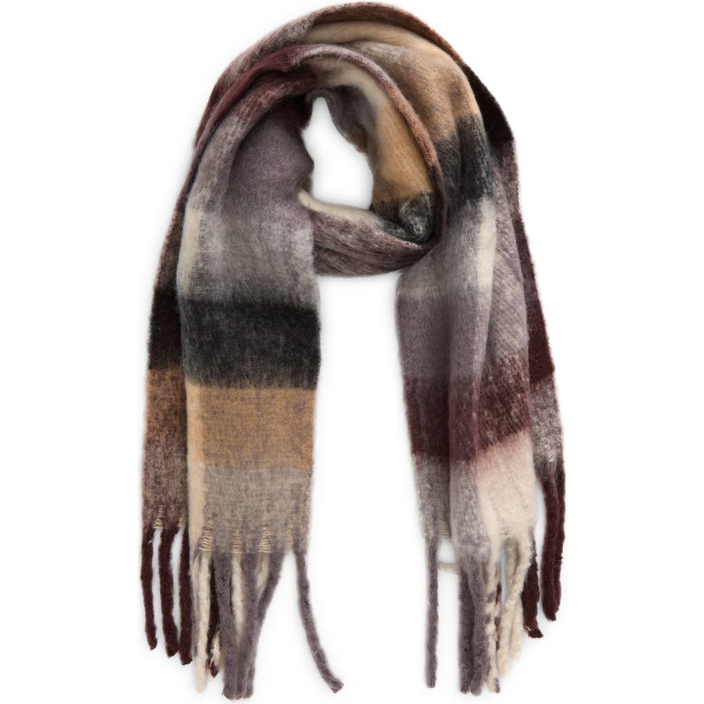 Bp. Fringe Blanket Scarf In Brown Plaid