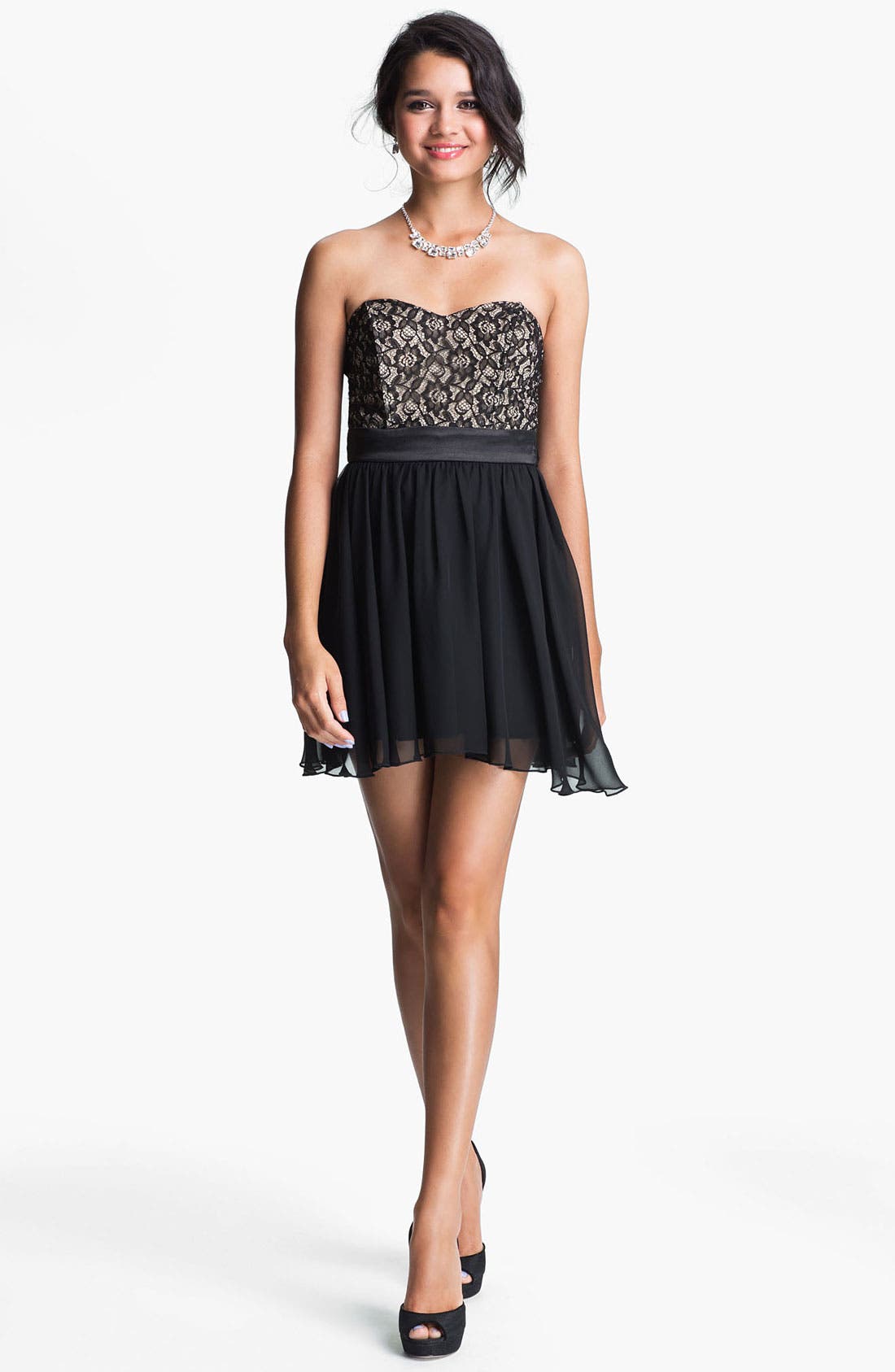 Trixxi Strapless Lace & Chiffon Dress (Juniors) Nordstrom