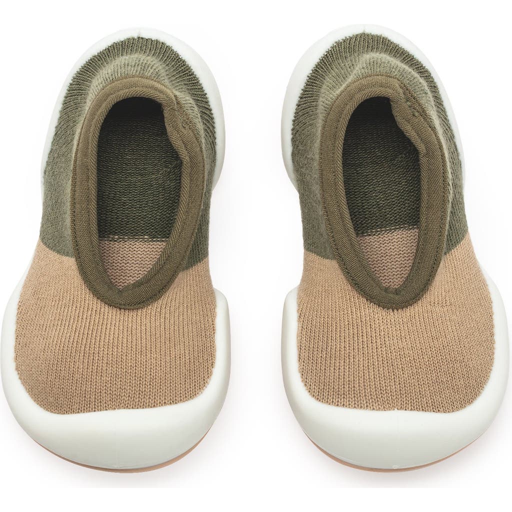 Komuello Toddler Sock Shoes Flat In Color Block Olive