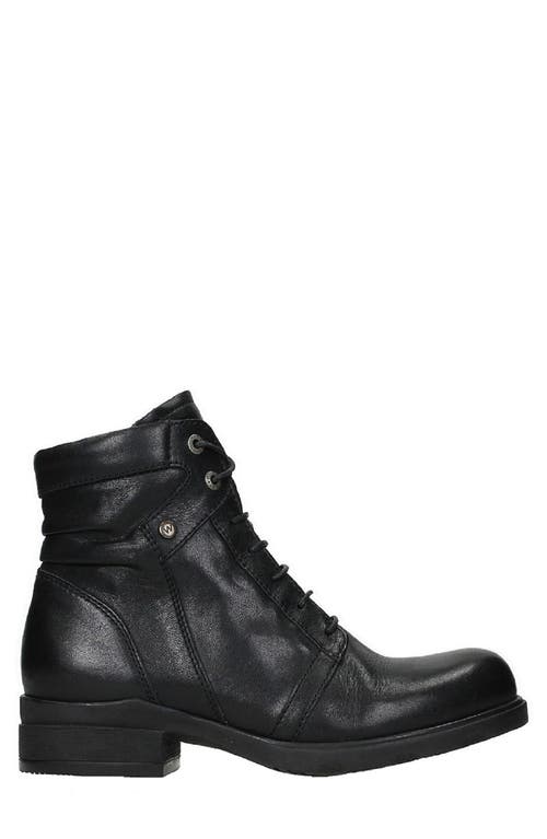 Center Water Resistant Lace-Up Boot in Black Leather