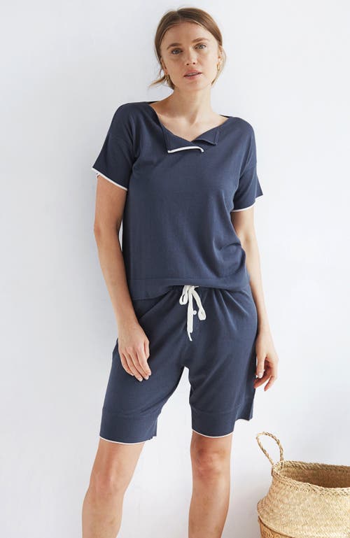 Oyun Tie Waist Sleep Shorts In Cadet