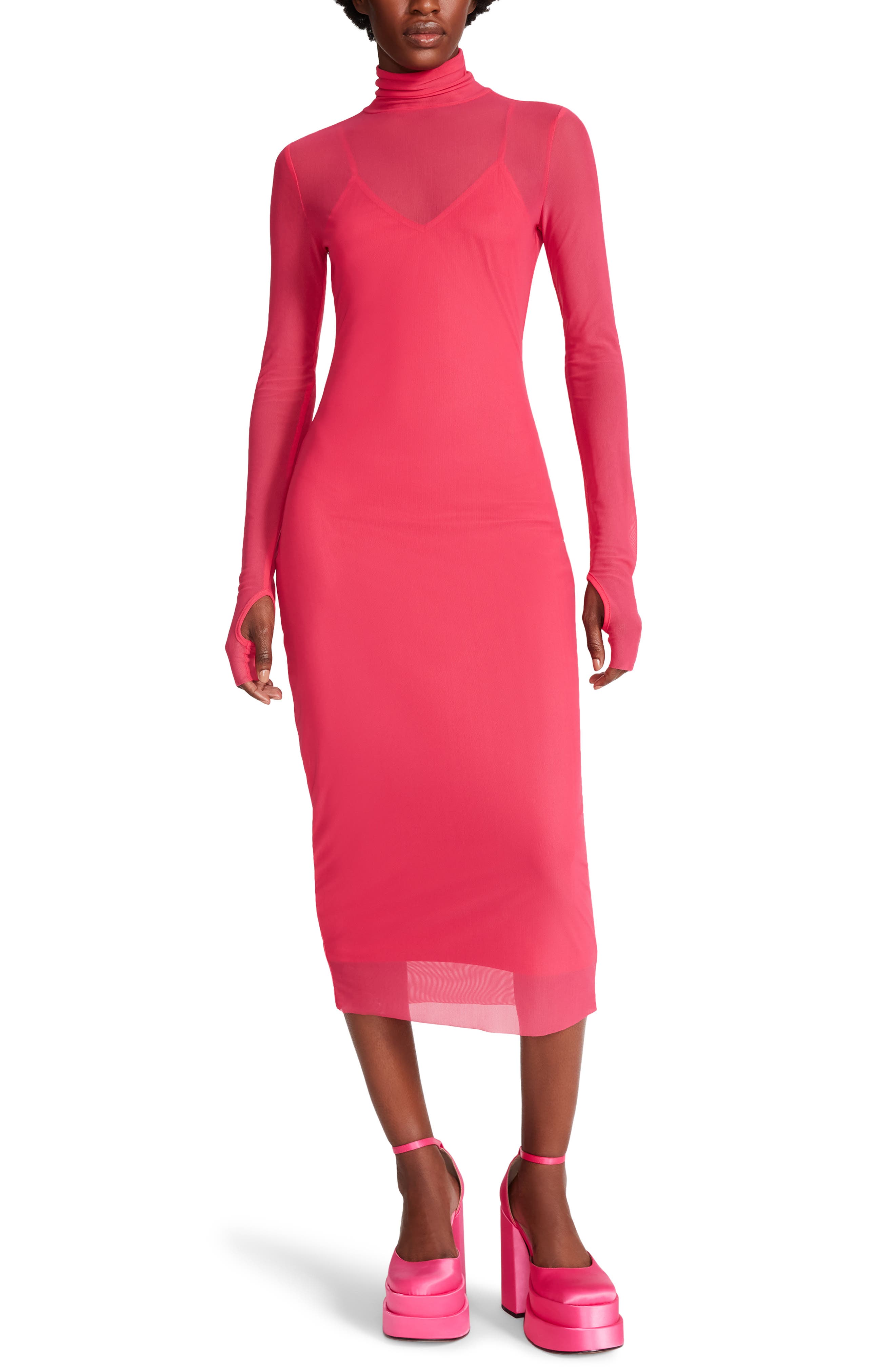 Steve Madden Vivienne Long Sleeve Mesh Midi Dress Nordstrom