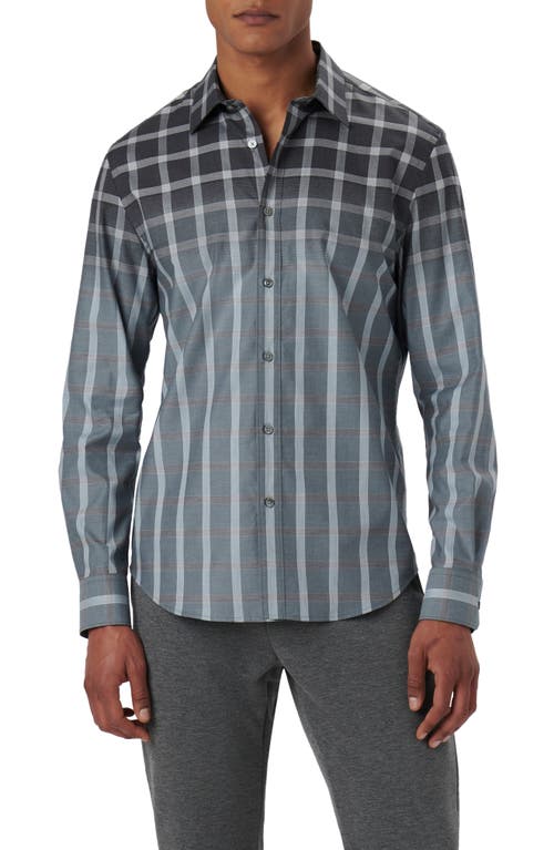 Bugatchi Julian Shaped Fit Ombré Check Stretch Cotton Button-Up Shirt Dusty-Blue at Nordstrom,