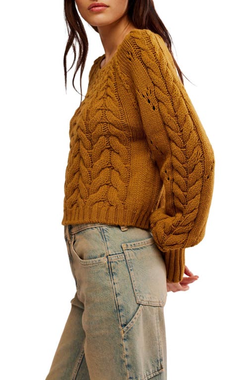 Shop Free People Sandre Cable Stitch Pullover Sweater In Olive Tapenade