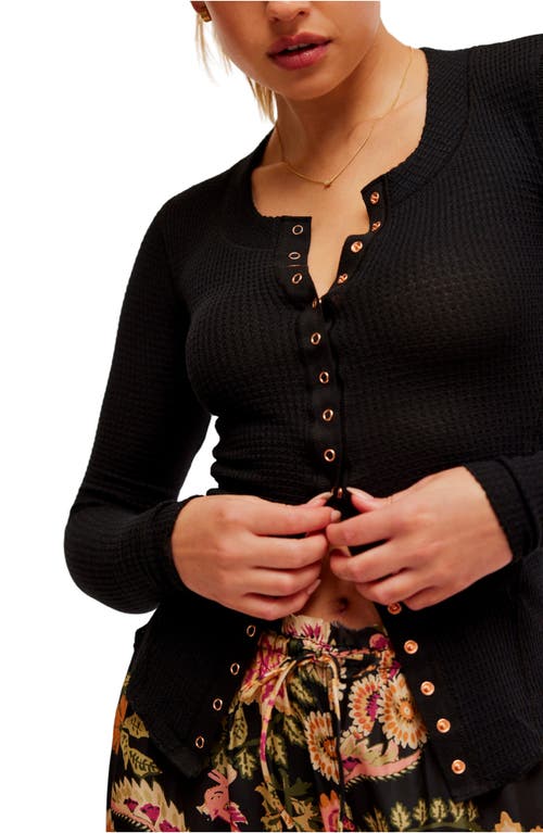 Free People Going Places Fitted Waffle Knit Cardigan In Black