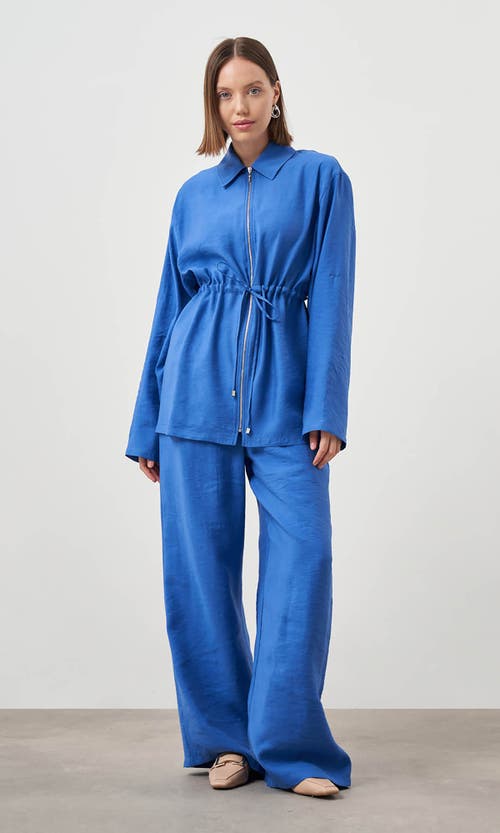 Shop Mizalle Cinched Waist Shirt Jacket In Blue