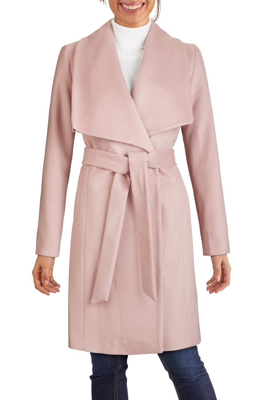 cole haan signature tie waist wool blend wrap coat