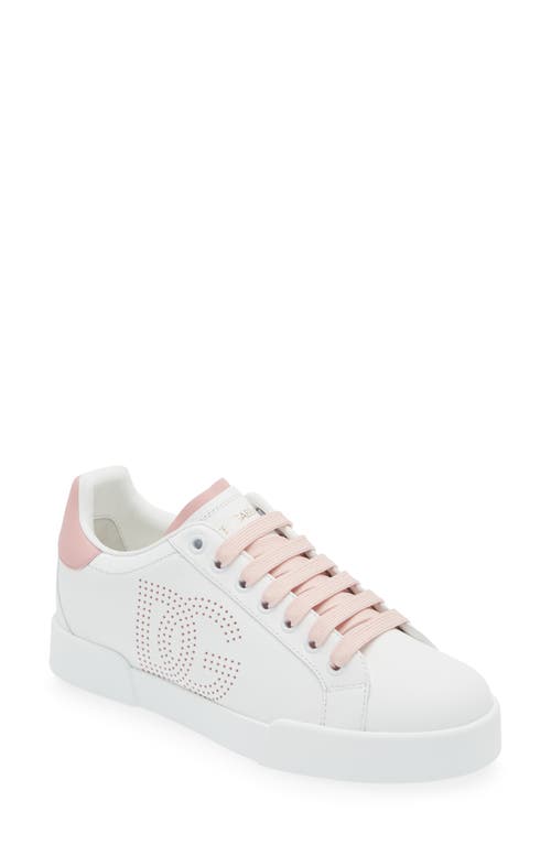 Dolce & Gabbana Portofino Low-top Leather Sneakers With Lateral Monogram In Pink