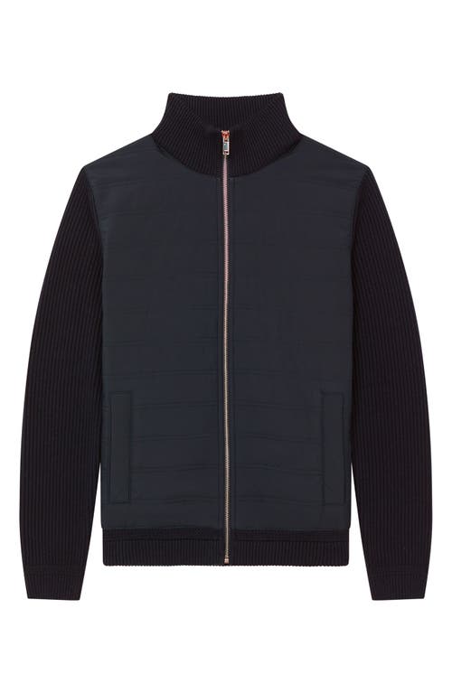 Shop Reiss Trainer Quilted & Ribbed Hybrid Jacket In Navy