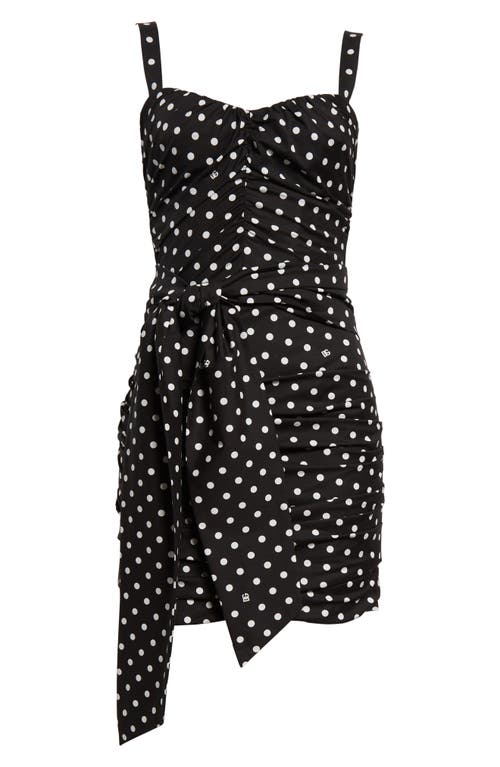 Dolce & Gabbana Dolce&gabbana Polka Dot Bow Ruched Minidress In Nero