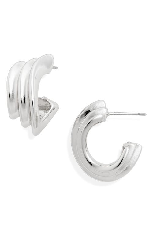 Ridged Hoop Earrings in Rhodium