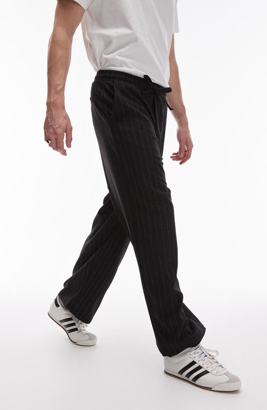 Shop Topman Pinstripe Wide Leg Drawstring Pants In Black