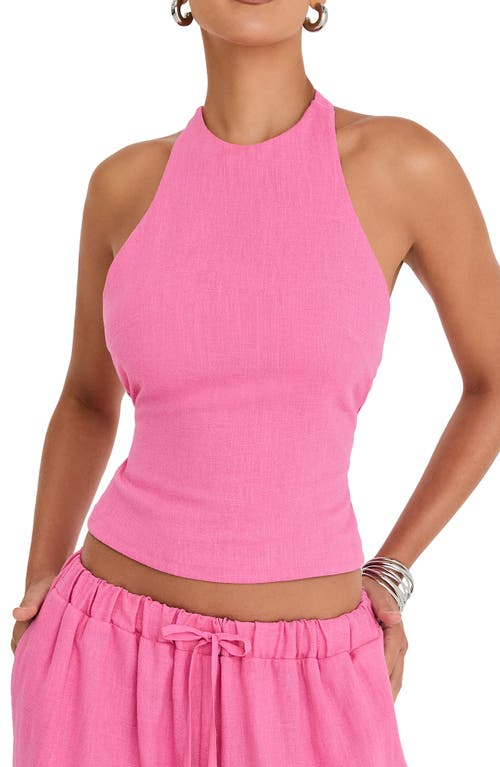 Shop Mistress Rocks Crop Linen Blend Halter Top In Rose