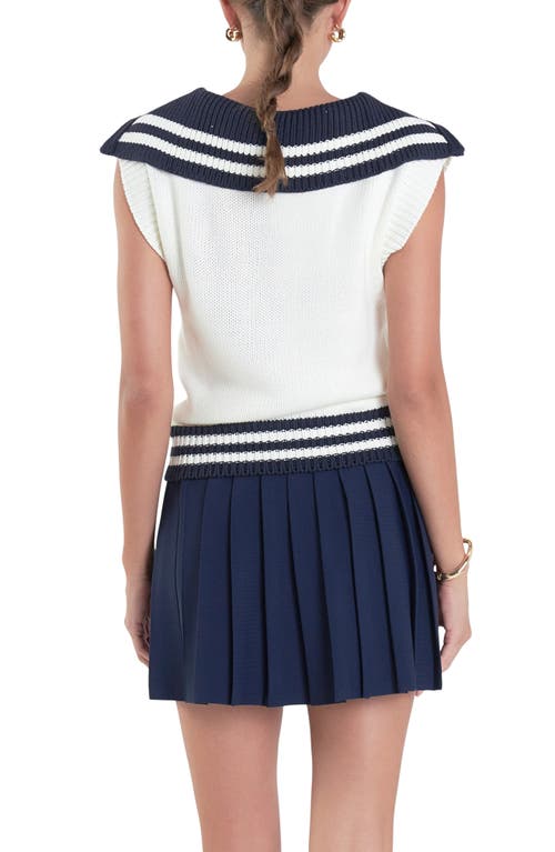 English Factory Sports Club Contrast Collar Half Zip Sweater In White/ Navy