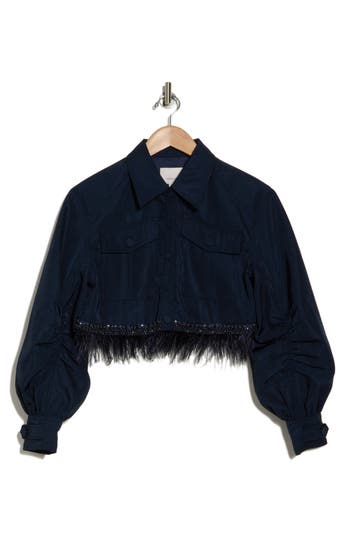 Cinq À Sept Cinq A Sept Suvi Cropped Lace Trim Jacket In Navy