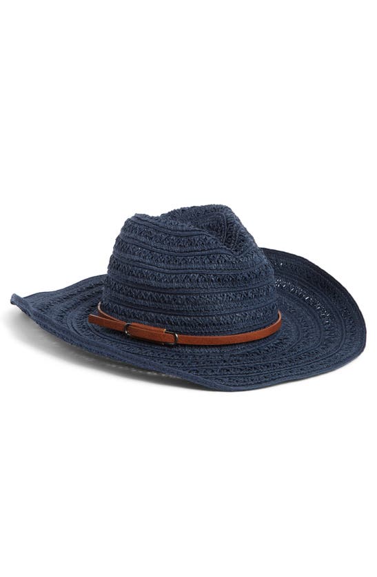 Shop Vince Camuto Open Weave Cowgirl Hat In Navy