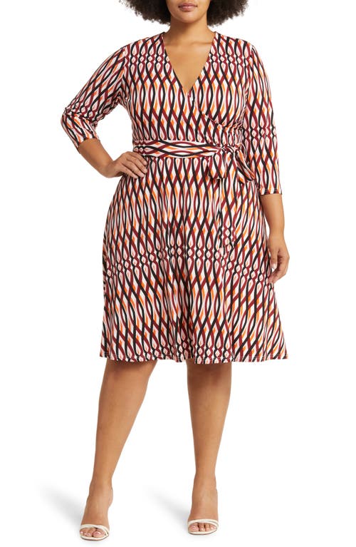 Perfect Faux Wrap Dress in Retro Stripes Sun Dried Tomato