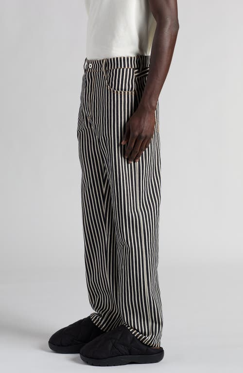 Bottega Veneta Engineer Stripe Straight Leg Cotton Drill Pants In Navy/ecru
