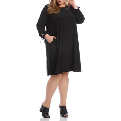 Plus Size Karen Kane Tie Cuff Long Sleeve Swing Dress, Black