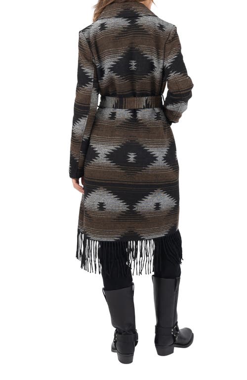 Frye Mixed Print Fringe Trench Coat In Aztec