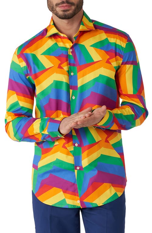 Zigzag Rainbow Stretch Button-Up Shirt