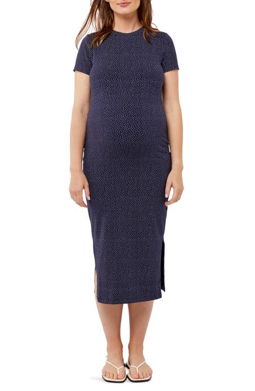 A PEA IN THE POD Luxe Maternity Midi Dress in Navy Dot