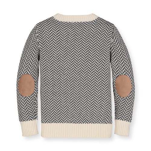 Hope & Henry Baby Boys' Organic Intarsia Crew Neck Sweater With Elbow Patches, Infant In Charcoal And Ivory Herringbone