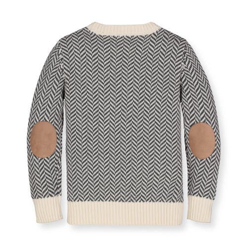 Shop Hope & Henry Baby Boys' Organic Intarsia Crew Neck Sweater With Elbow Patches, Infant In Charcoal And Ivory Herringbone