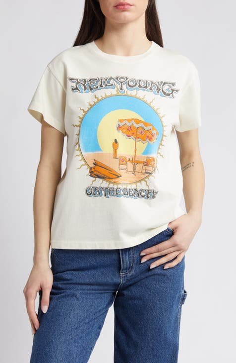Neil Young On the Beach Cotton Graphic T-Shirt