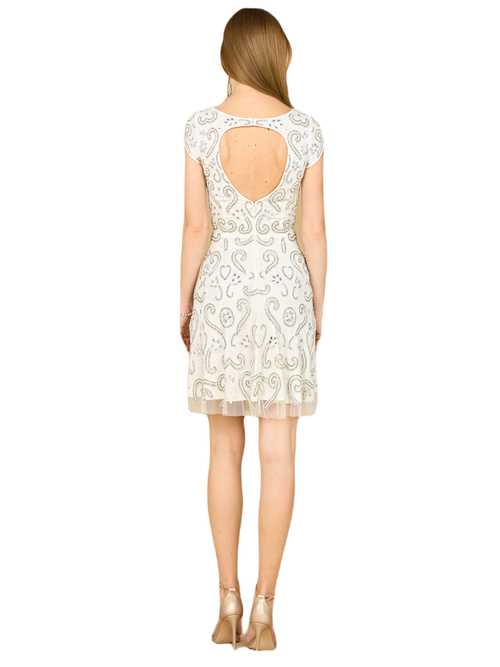 Shop Lara New York Short Sleeve Beaded Cocktail Dress In Ivory