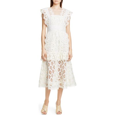 Sea Laurel Lace Midi Dress, White