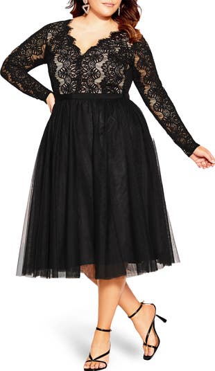 City Chic Rare Beauty Lace Bodice Long Sleeve Dress Nordstrom